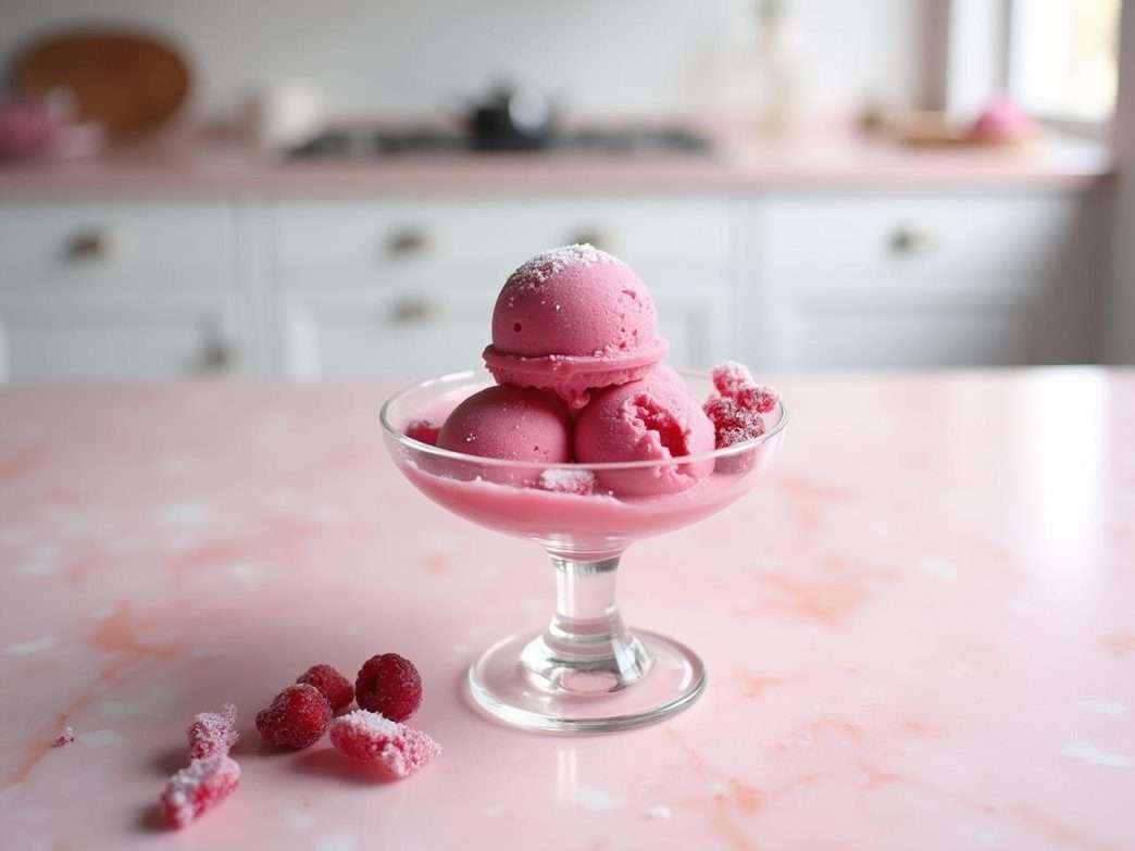 Rhubarb Sorbet With Rose Syrup