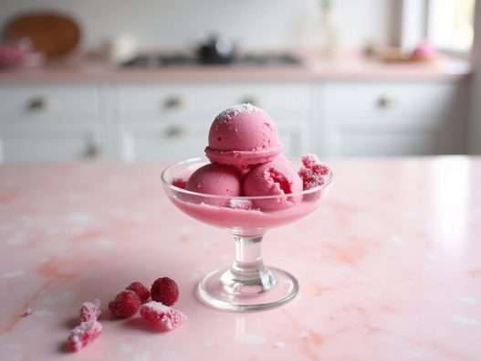 Rhubarb Sorbet With Rose Syrup