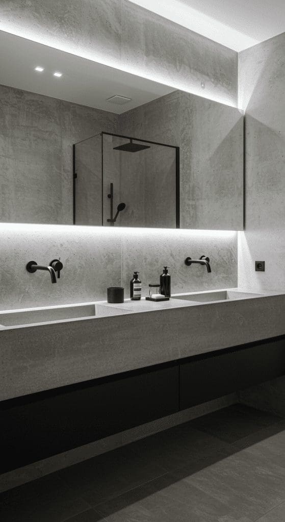 concrete or industrial style double sink vanity idea