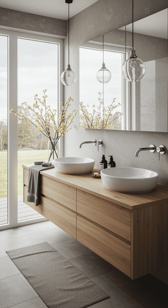 floating double sink vanity idea