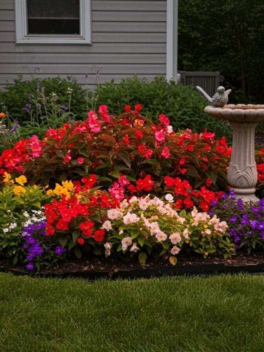 colourful front lawn flowerbed