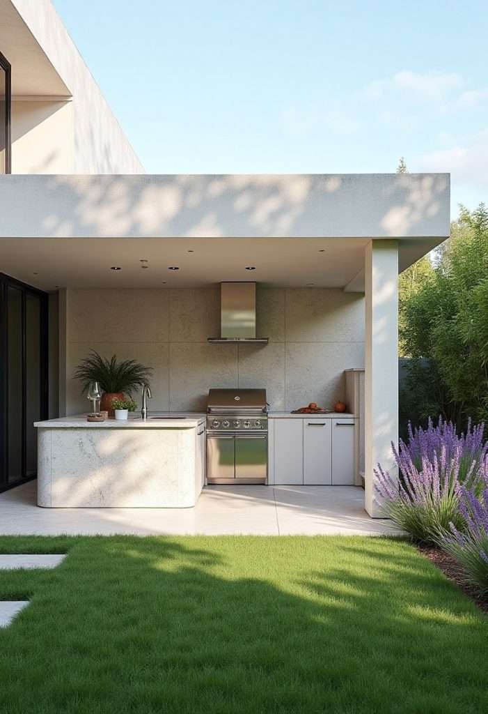 modern outdorr kitchen space with white counter tops