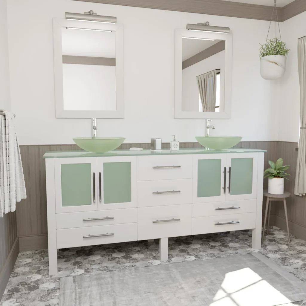 glass front double sink vanity idea