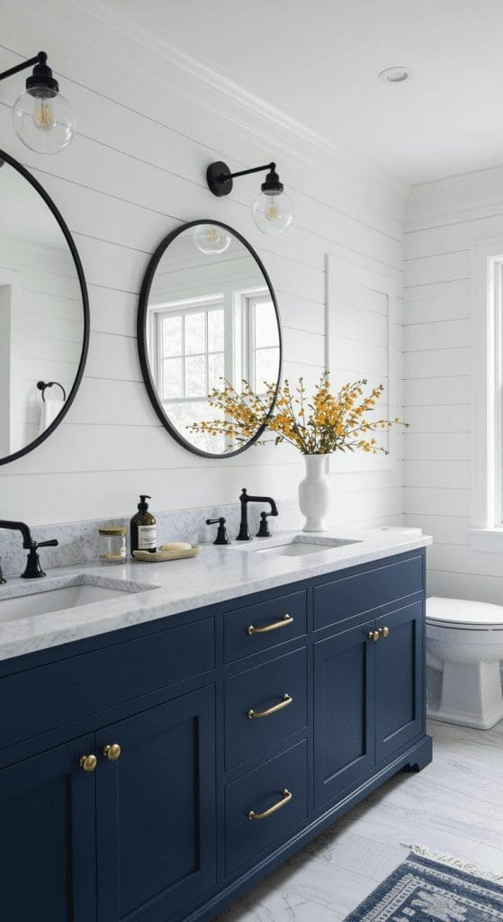 navy double sink vanity idea