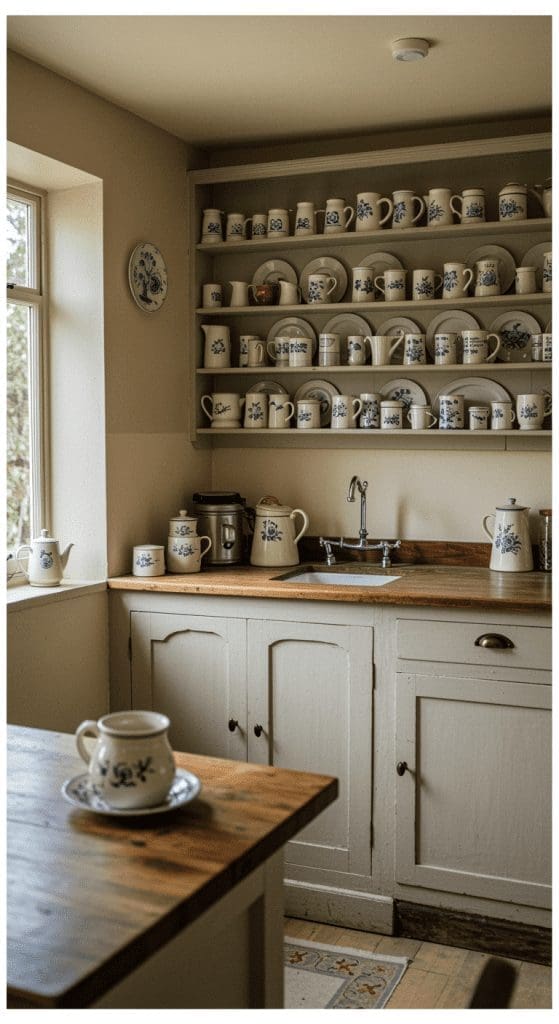 open shelving with crockery 