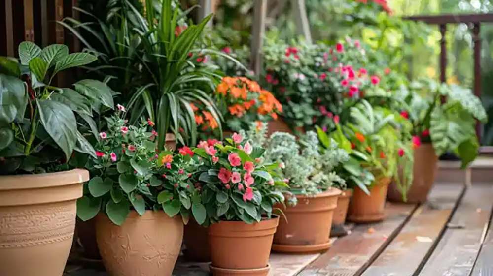 potted plants in a garden