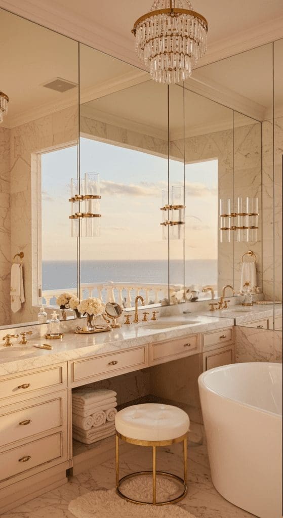 wall to wall mirrors for a double sink vanity idea