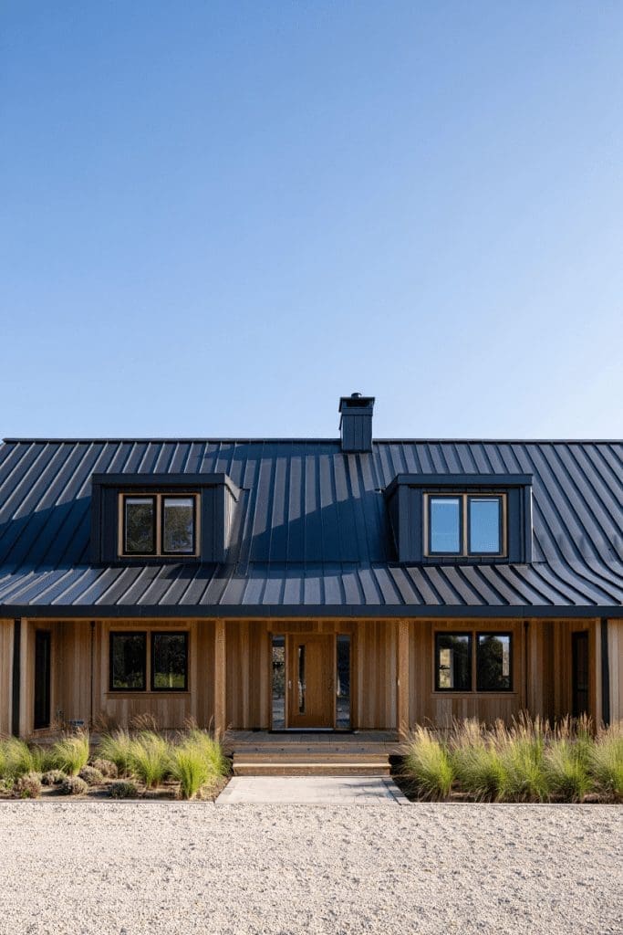 metal roof with matching dormer windows