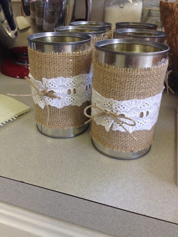 burlap wrapped canisters