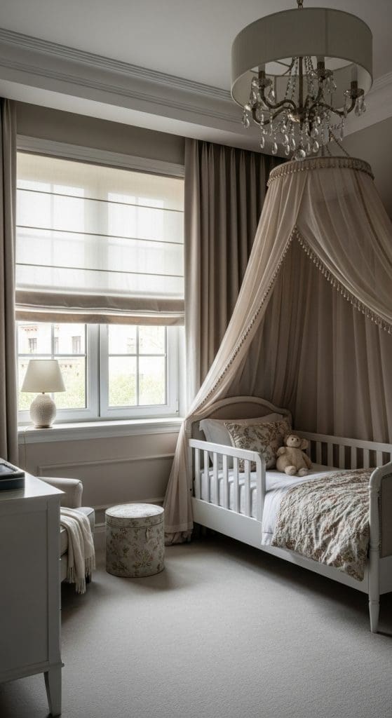 window blins and blackout curtains in childs bedroom