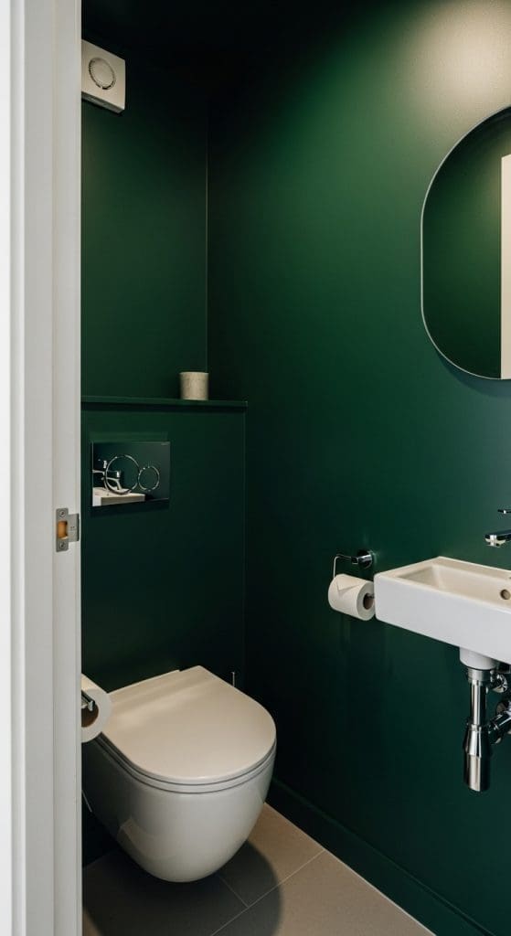 same color green wall and ceiling in toilet