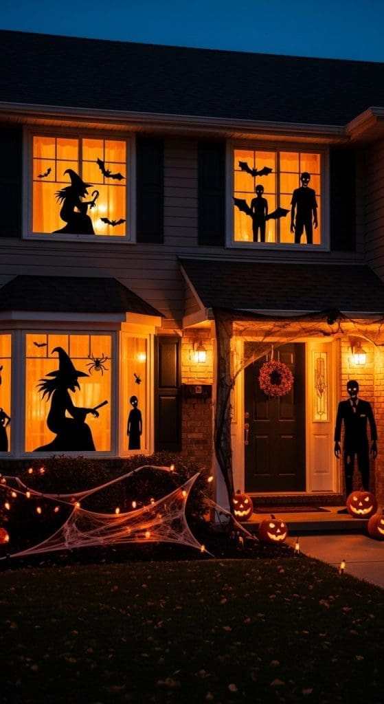 cardboard cut outs in Halloween windows