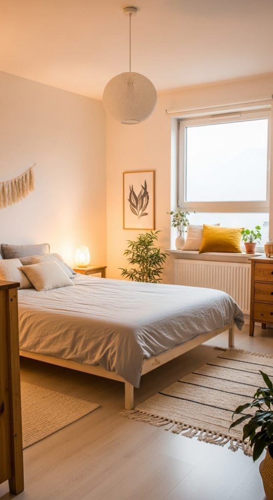 warm lighting in Stockholm Style Bedroom