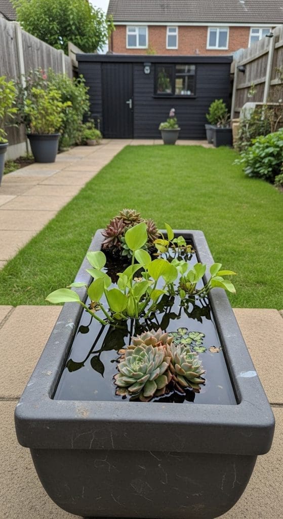 trough pond with green