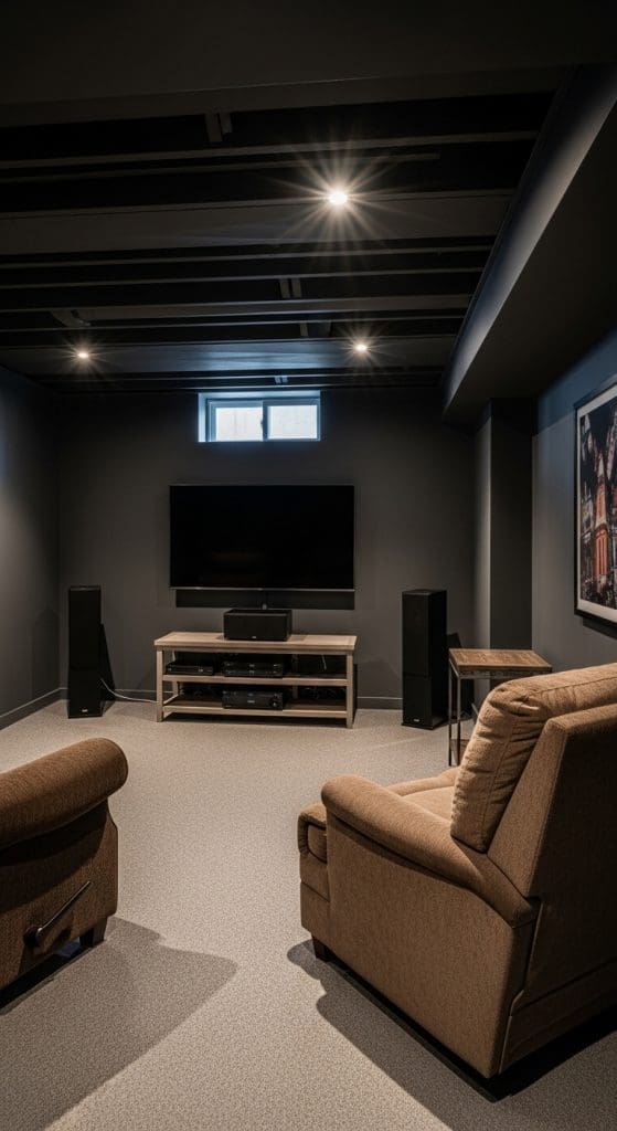 dark paint in a Basement TV Room