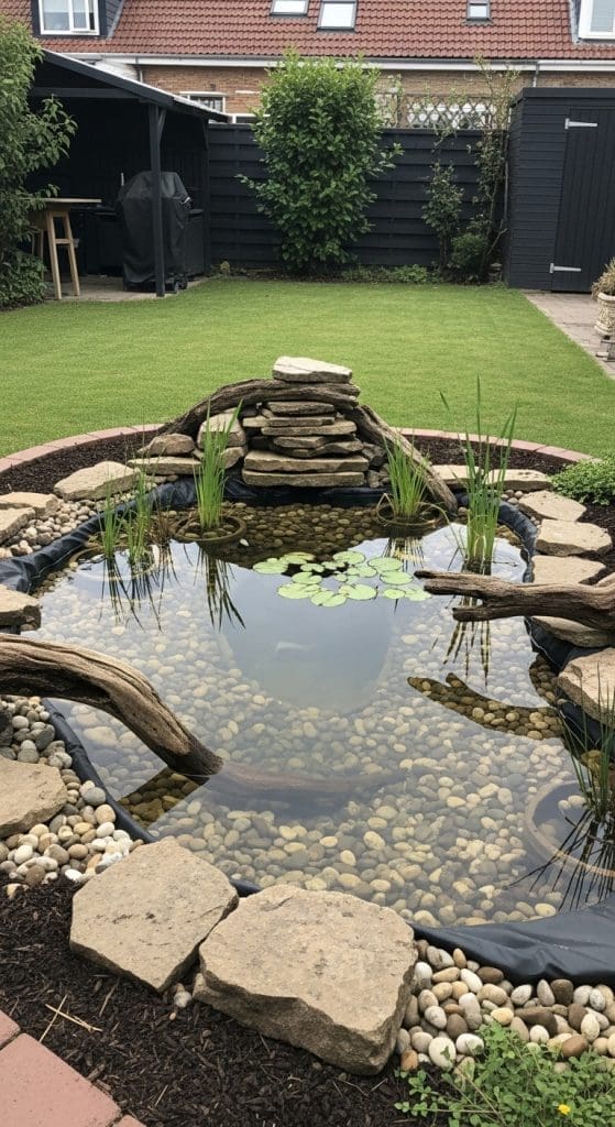 pebble and driftwood Pond Ideas for Small Gardens