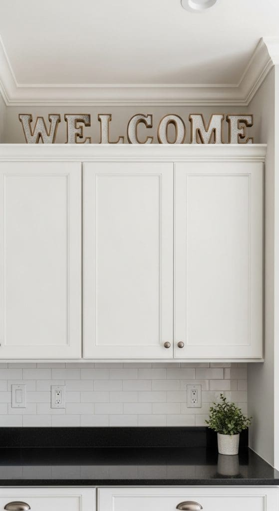 welcome sign Style the Space Above Kitchen Cabinets