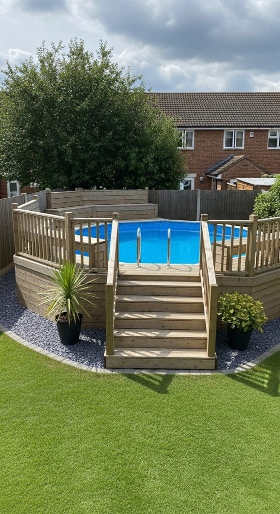 built in benches and frame to above ground pool