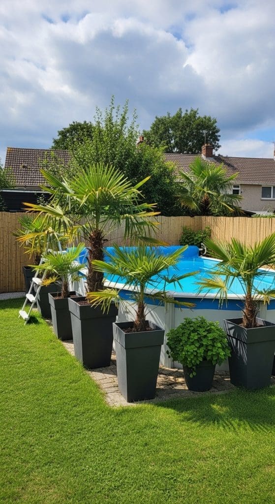 tall planter with above ground pool
