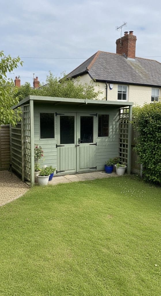 cottage Garden Shed Ideas with trellis sides