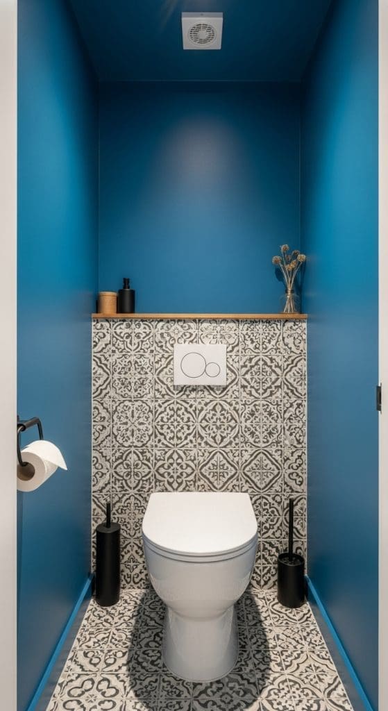 dramatic floor tiles Cloakroom Toilet Ideas