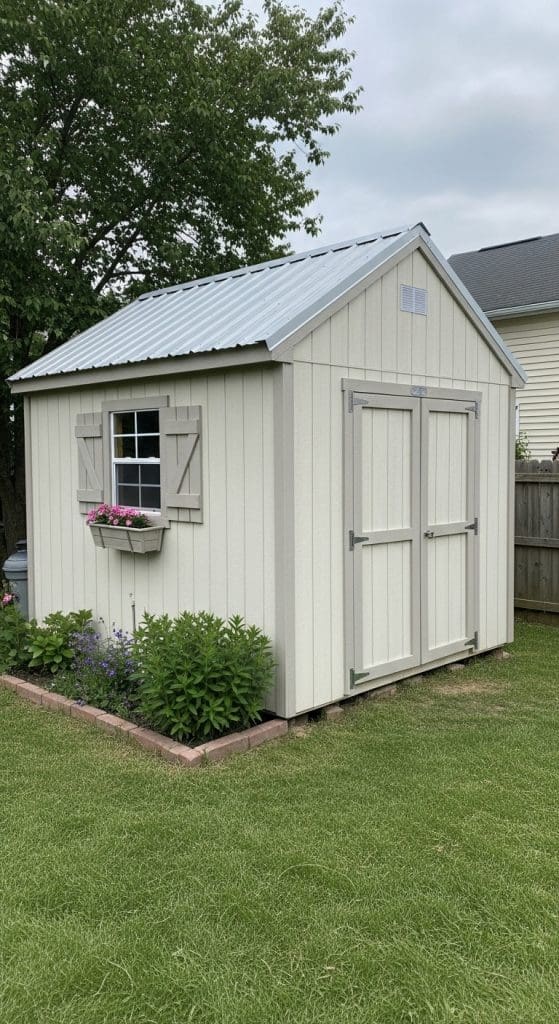board and battan shed with cute shutters