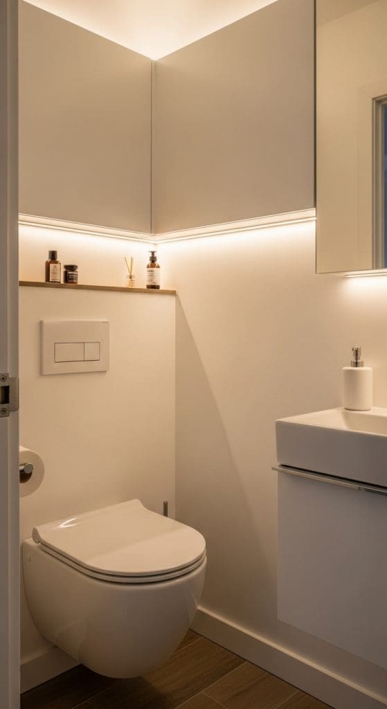 soft LED lighting under shelves