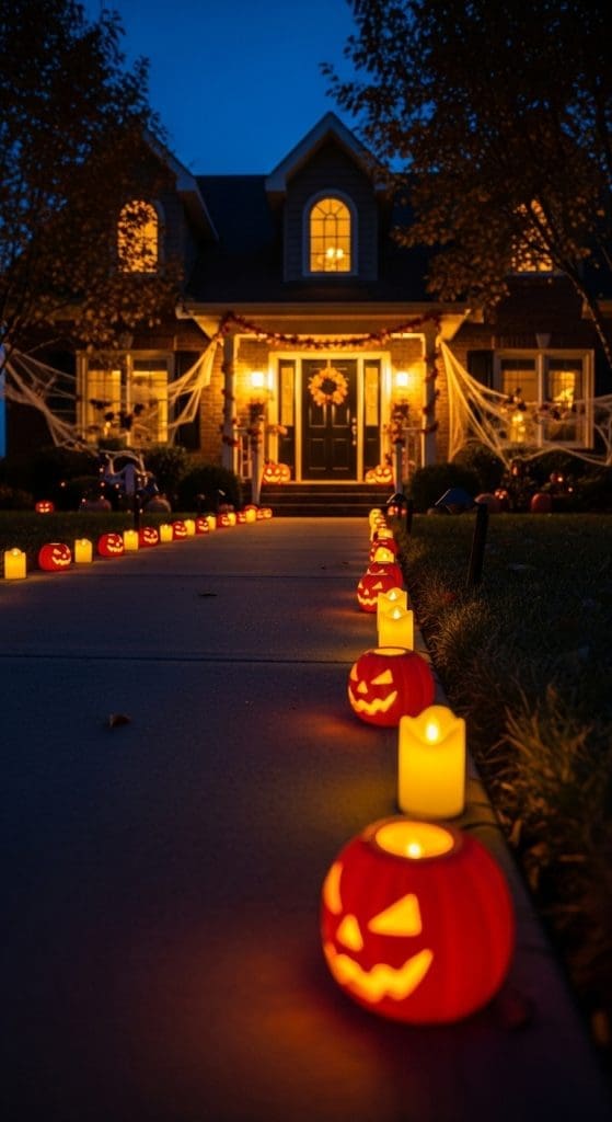 lit up pumpkins