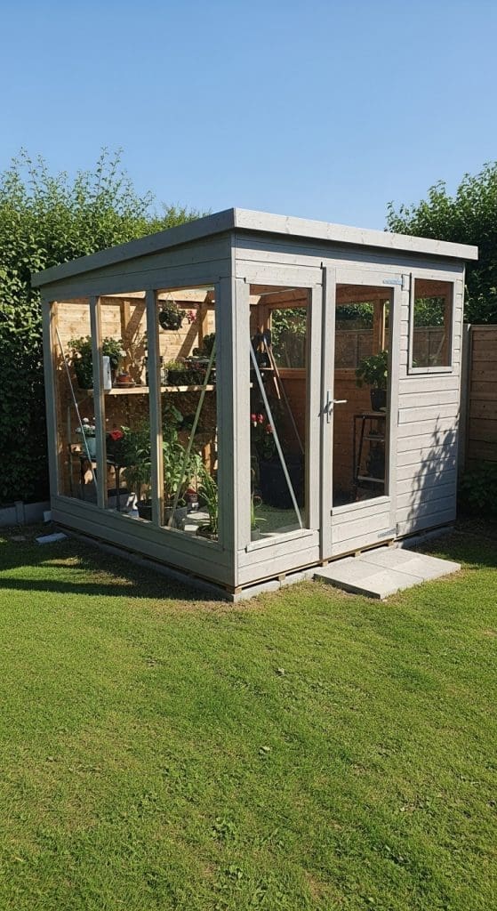 garden tool nook with growing shed
