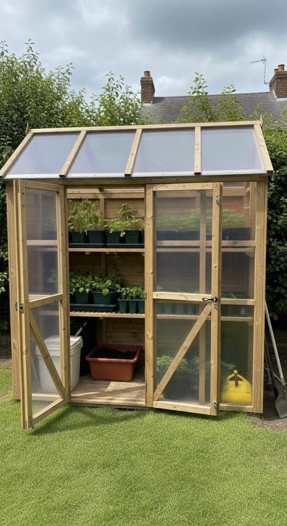 Miniature greenhouse garden shed