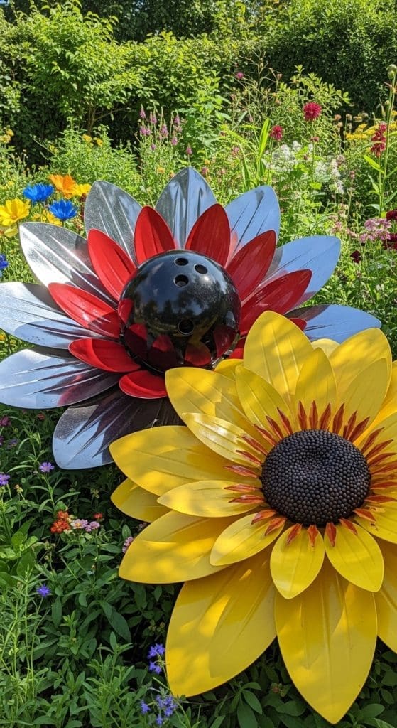 bowling ball as the center of the flower