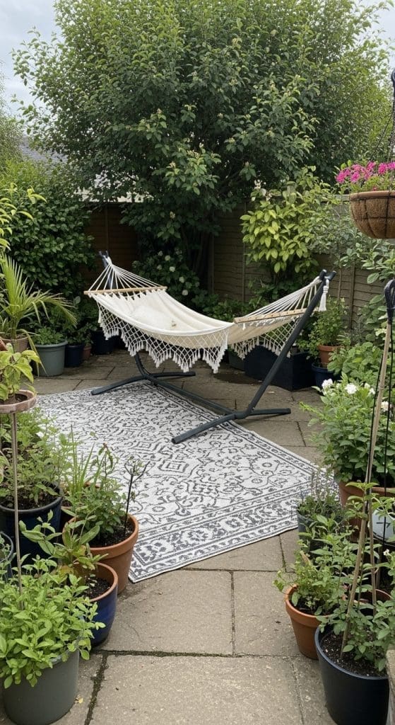 hammock with rug DIY Backyard Oasis