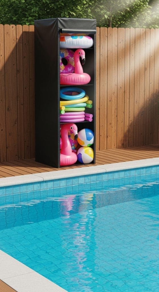 tall tarpe storage for pool floats