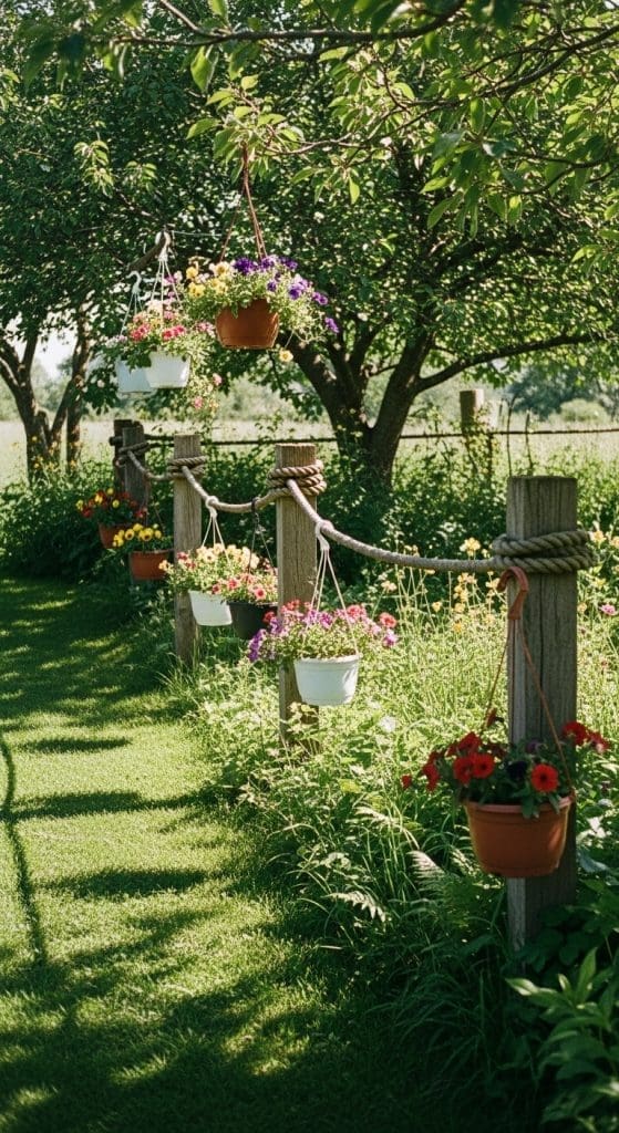 rope and potted plants fence