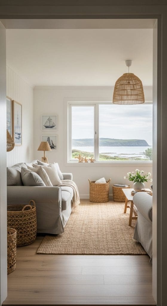 natural fibre rug in Coastal Casual Living Room