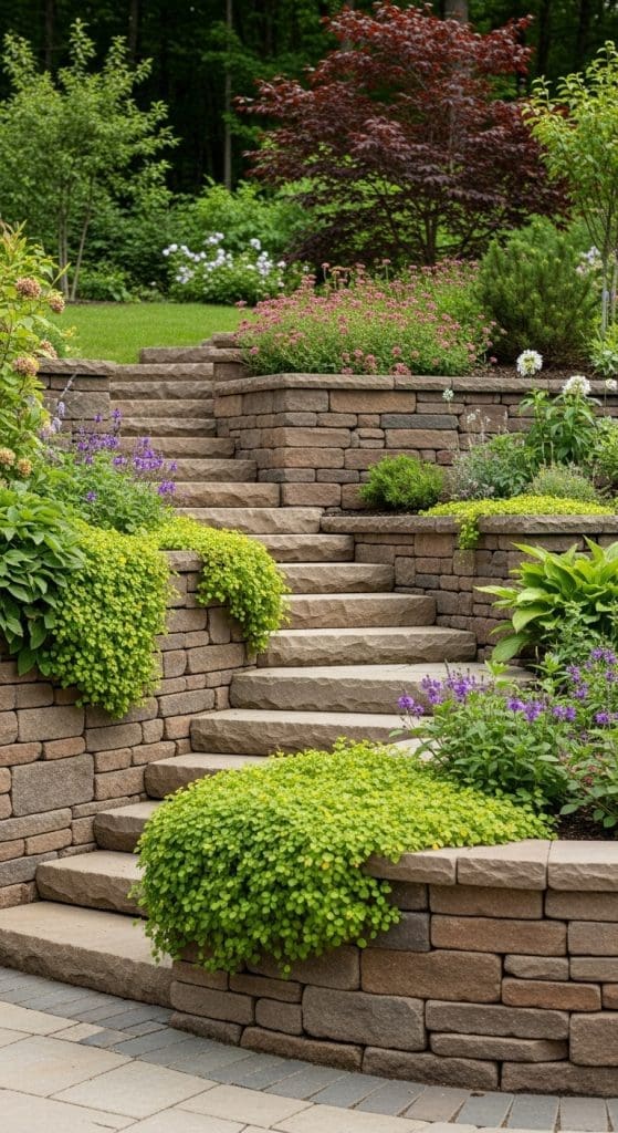 outdoor steps with intergrated walls