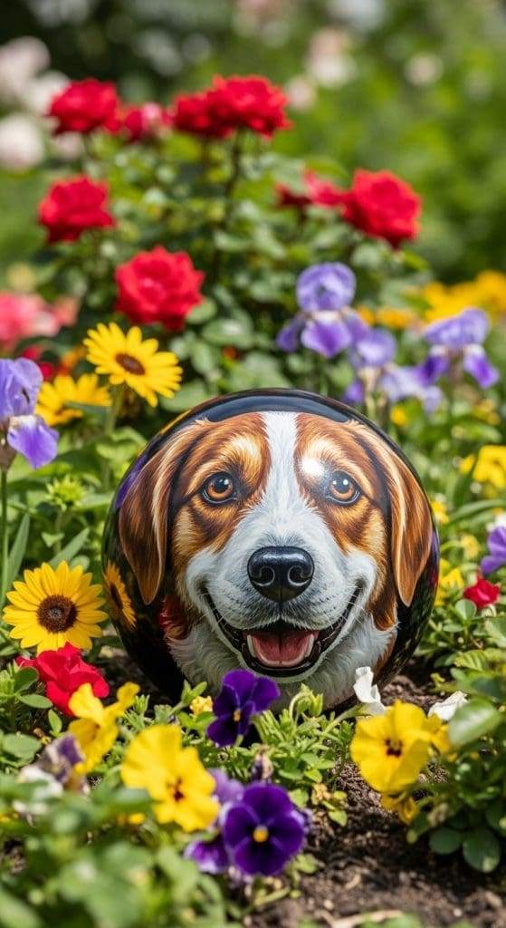 dog painted on bowling ball