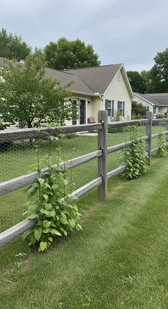 split rail fence with chicken wire