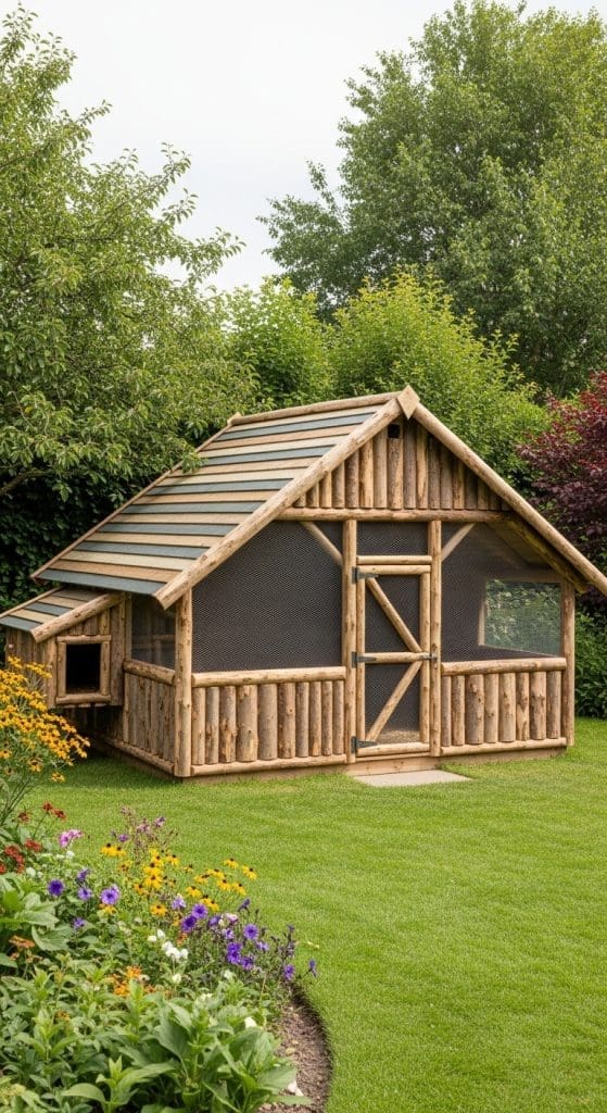 chicken run made from logs