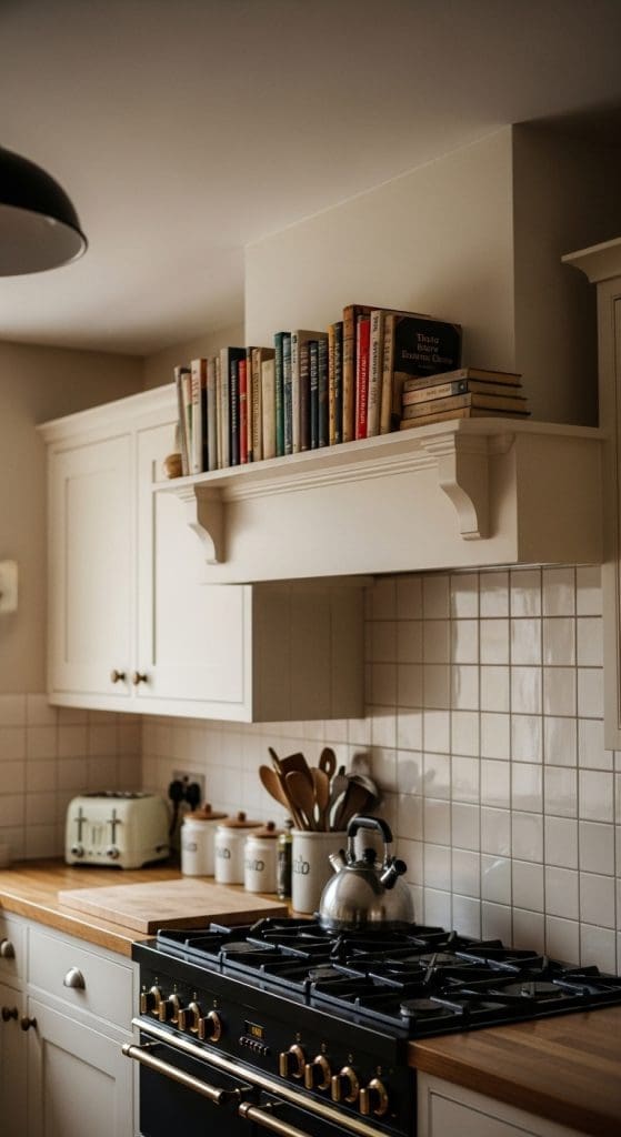 cookbooks above cabinets