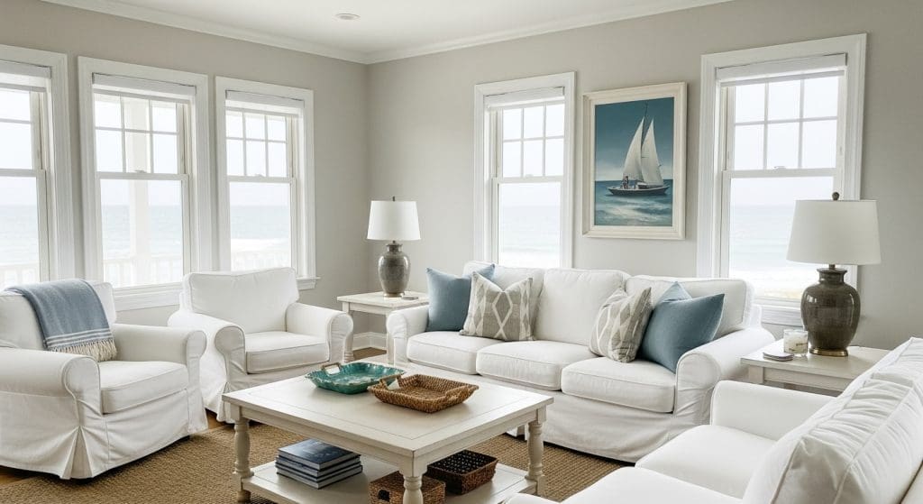 oversized slipcover seating in Coastal Casual Living Room