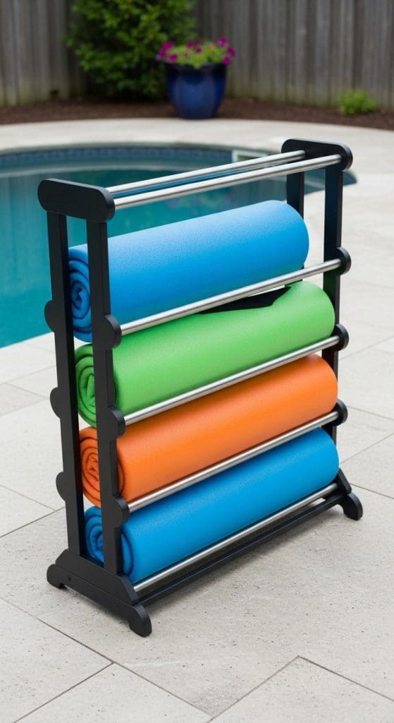old towel with pool floats