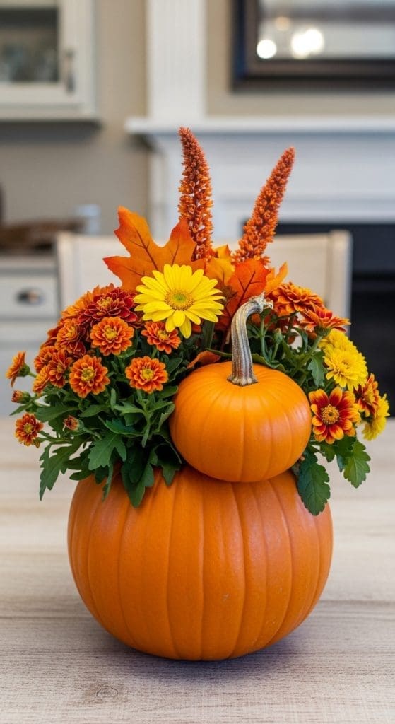 Pumpkin Floral Arrangements with fall annuals