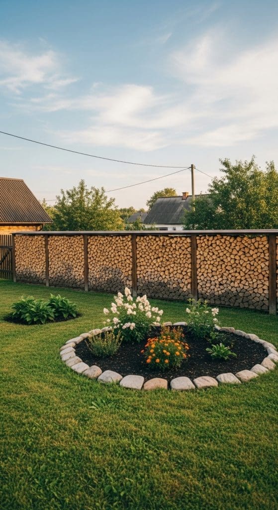 stacked firewood Cheap Privacy Fence idea