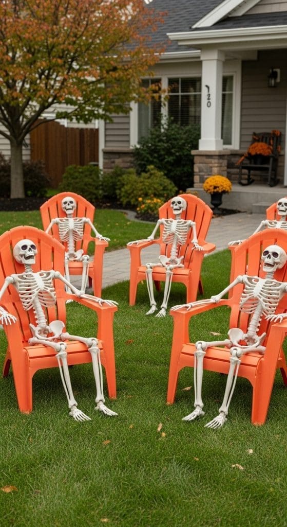 skeletons on chairs