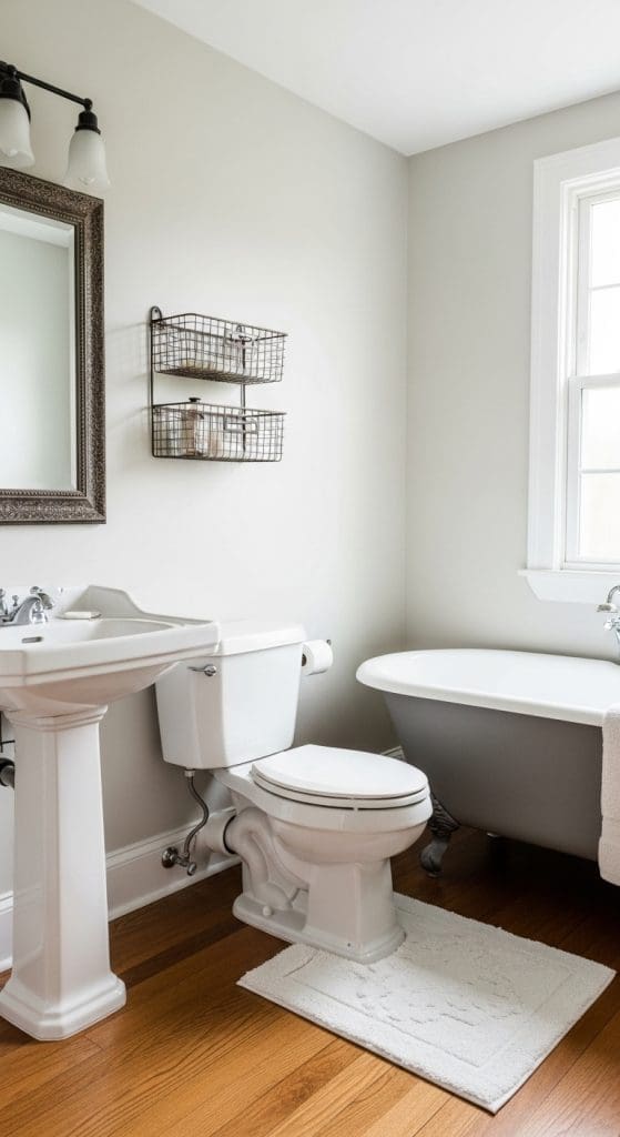 wire basket Over the Toilet Storage Ideas
