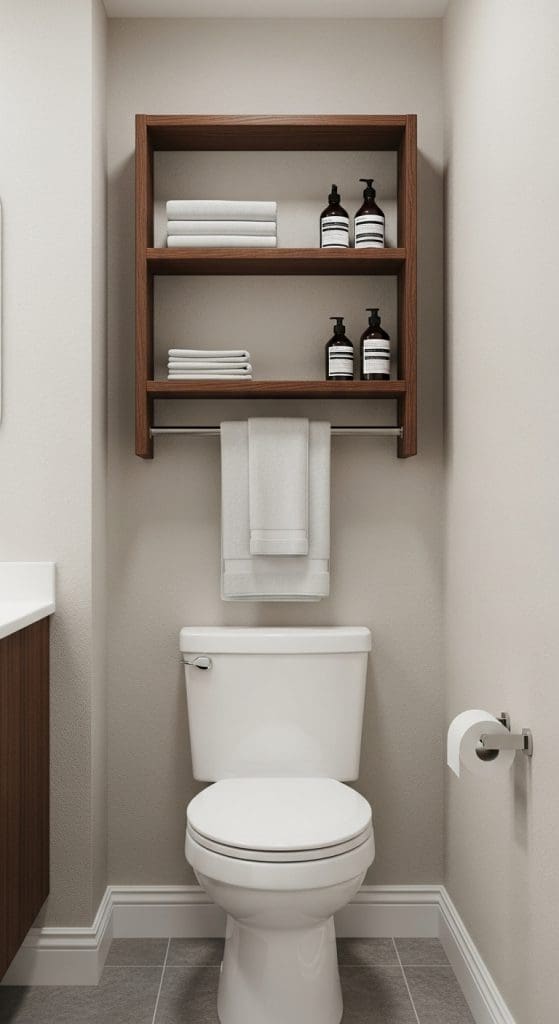 shelf with towel rail Back of Toilet Decor