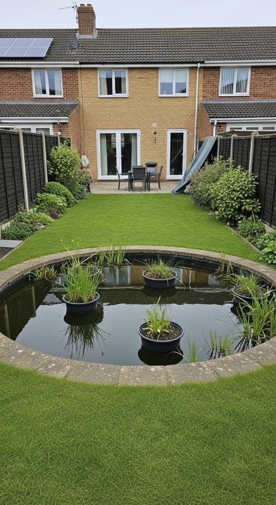 circular pind with floating planters