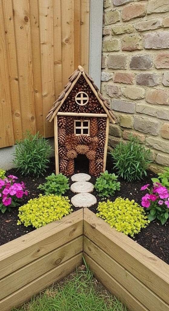 fairy house made from pinecones