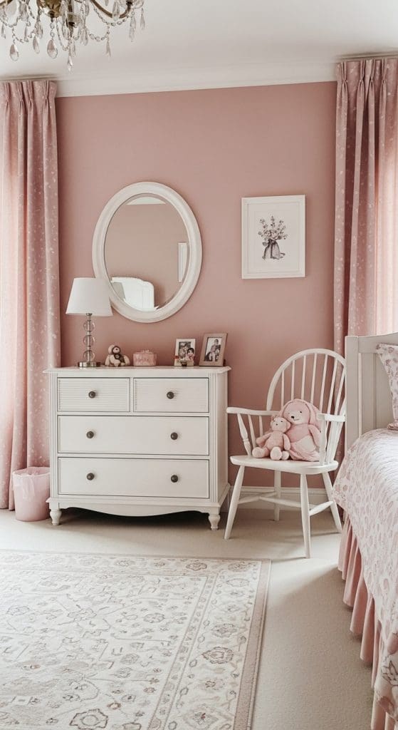 white and pink kids bedroom